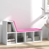 HOMCOM Estante Banco 2 em 1 com 5 Compartimentos de Arrumação e 2 Almofadas 108x30x60 cm Branco Rosa(m-6)