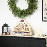 HOMCOM Weihnachtsdorf mit LED-Leuchtung, 45 cm Weihnachtsstadt mit Schneemann, Renntier und Bäume Naturholz(m-8)