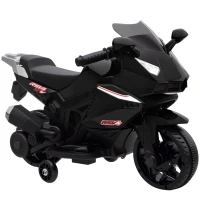 AIYAPLAY Moto Elétrica para Crianças Moto a Bateria 6 V com Efeitos Luminosos e Sonoros Rodas de Treino 75x36x49cm Preto(m-1)