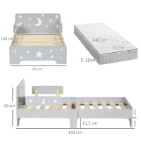 ZONEKIZ Cama Infantil de 3 a 6 Anos Design Estrelas e Lua Estrado de Ripas Incluído Quarto Moderno 143x76x49 cm Cinza(m-3)
