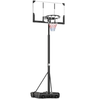 SPORTNOW Tabela de Basquetebol para Exterior com Altura Ajustável Portátil Estrutura Dobrável Painel Inquebrável Rodas e Base Preenchível 120x70x300-375 cm Preto