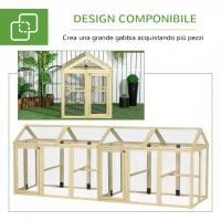 PawHut Recinto per Galline all'Aperto in Legno con Porte Multiple e Rete in Metallo, 140x88.5x106 cm, color Legno(m-7)