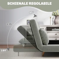 HOMCOM Divano Letto Matrimoniale con Schienale Regolabile e 2 Cuscini, in Tessuto Effetto Lino Grigio(m-5)