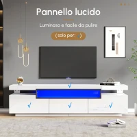 Mobile TV Moderno Lucido con LED a 16 Colori, 3 Cassetti, Apertura Silenziosa e Fluida, 160x39x42 cm, Bianco(m-7)