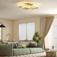 HOMCOM Deckenleuchte LED 40W 4300LM 3500K/4500K/6000K Deckenlampe 3-eckige Wohnzimmerlampe, 48 x 46 x 13 cm, Gold(m-2)