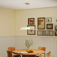 HOMCOM LED-Deckenlampe, 50W, 5 anpassbare Lichtrohre, anpassbar, Deckenleuchte für Wohnzimmer, Esszimmer, Küche, Gold+Weiß(m-2)