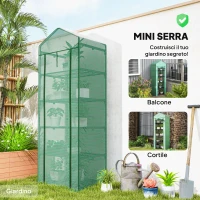 Outsunny Serra per Piante a 5 Livelli con Porta a Zip, in Acciaio e PE, 69x49x193 cm, Verde(m-9)