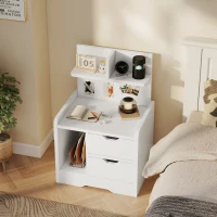 HOMCOM Bedside Table with 2 Drawers and Open Shelves - High Gloss White(m-9)