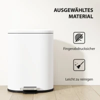 HOMCOM Kosz na śmieci 12 l, kosz pedałowy z pokrywą, pedał nożny, wkład wewnętrzny, funkcja soft-close, 30 x 25,5 x 37,5 cm, biały(m-6)