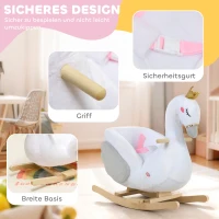 AIYAPLAY Schaukeltier, Schwan-Schaukel mit Schlaflied, weicher Füllung, Holzrahmen, für Kinder 1,5-3 Jahre, 65x40x68 cm, Weiß(m-6)