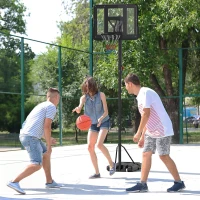 SPORTNOW Panier de basket sur pied hauteur réglable de 2,35m à 3,05m avec roulettes, panneau arrière solide, Base de Lestage(m-10)
