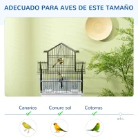 PawHut Jaula para Pájaros de Acero Pajarera con Bandeja Extraíble y 2 Comederos Pinzones Periquitos 50,5x41x63 cm Blanco(m-6)