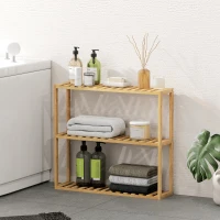 HOMCOM Étagère de rangement en bambou réglable, étagère de salle de bain à 3 niveaux, 60 x 15 x 54 cm, effet bois naturel(m-10)