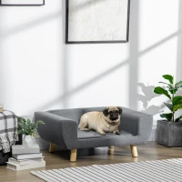 PawHut Canapé chien lit pour chien design scandinave coussin moelleux pieds bois massif dim. 87 x 61 x 36 cm polyester gris(m-10)