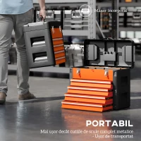 HOMCOM Cutie pentru Unelte cu 4 Sertare și Compartiment Superior din Oțel și Plastic, Portocaliu și Negru(m-7)