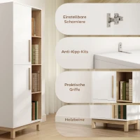 HOMCOM 176 cm großes Bücherregal, 4 offene Regale, 2 Schränke, freistehender Bücherschrank, MDF, Weiß(m-8)