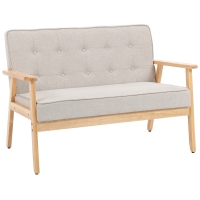 HOMCOM Sofá de 2 Plazas Tapizado en Lino Sintético Sofá Nórdico con Patas y Reposabrazos de Madera 113x67x78 cm Beige
