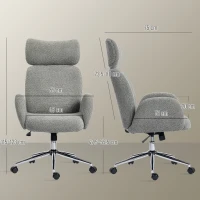 HOMCOM Office Chair with Adjustable Headrest, Spring Pack, Curved Line, Boucle Fabric - Charcoal Grey(m-3)