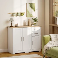 HOMCOM Comodă Modernă din Lemn cu 2 Sertare și 2 Dulapuri, 100x40x78 cm, Alb și Culoare Lemn(m-2)