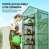 Outsunny Serra per Piante a 5 Livelli con Porta a Zip, in Acciaio e PE, 69x49x193 cm, Verde(m-6)