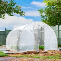 Outsunny Serre de jardin tunnel 4 x 3 x 2 m 12 m² avec 2 portes à charnières bâche en PE 150 g/m² pour Légumes Plantes Fleurs(m-10)