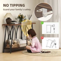 HOMCOM Narrow Console Table, Industrial 2-Tier Sofa Table with Metal Frame for Entryway, Living Room, 120x30x80cm, Rustic Brown(m-6)