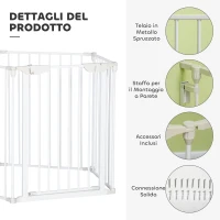 PawHut Cancellino per Cani Regolabile e Pieghevole con Chiusura Automatica e Blocco, 300x74.5 cm, Bianco(m-7)