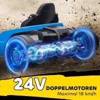 AIYAPLAY 24V Elektrisches Go-Kart, Drift-Modus, verstellbarer Sitz, 5-Punkt-Sicherheitsgurt, Musikfunktion, Hupe, 6-12 Jahre Blau(m-4)