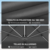 Outsunny Ombrellone a Braccio per Esterno con Luci a LED e Angolo Regolabile, in Alluminio e Poliestere Ø3x2.5 m, Grigio(m-6)