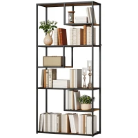 HOMCOM Bücherregal Wandregal Regal, Industrie-Design, 7 Regalböden, 83 cm x 34 cm x 180 cm, Braun + Schwarz(m-10)