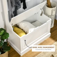 HOMCOM Meuble d'entrée 4 en 1, vestiaire d'entrée avec banc de rangement et 4 crochets doubles, 71,5 x 39,5 x 170 cm, blanc(m-6)