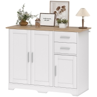 HOMCOM Buffet salon, meuble de rangement avec 2 tiroirs, 3 portes et étagère réglable, 100 x 40 x 78 cm, blanc et bois naturel