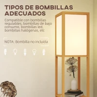 HOMCOM Lámpara de Pie con Estantes de Almacenaje Bombilla E27 para Salón Dormitorio Oficina Natural(m-6)