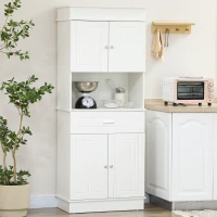 HOMCOM Buffet de Cuisine Armoire de Cuisine contemporaine Multi-Rangement 4 Portes tiroir Coulissant et Grand Plateau dim. 74L x 39l x 183H cm Bois Blanc(m-10)