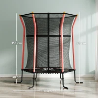 HOMCOM Trampoline pour enfant Ø 1,63 x 1,9 m filet de sécurité porte zippée 6 poteaux rembourrés inclus rouge noir(m-3)