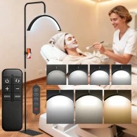HOMCOM Half Moon Lash Light, Beauty Floor Lamp with 350° Rotatable Head, 7 Colour Temperature and Phone Holder, Dimmable Standing Lamp for Eyelash Extension, Tattoo, Nails, Skincare, Black(m-10)