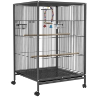 PawHut Bird Cage, Budgie Cage, with Rolling Stand, for Small Birds - Grey