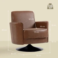 HOMCOM Upholstered Swivel Accent Chair with Thick Padding, Brown(m-3)