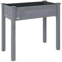 Outsunny Raised Bed for Garden, Wooden Elevated Planter Box with Bed Liner, for Flower Vegetable Herb, Dark Grey(m-1)