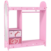 AIYAPLAY Kids Clothes Rail, Kids Wardrobe with Mirror, Shelves, Fabric Storage and Hooks for Bedroom, Nursery, Pink(m-1)