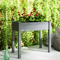 Outsunny Raised Bed for Garden, Wooden Elevated Planter Box with Bed Liner, for Flower Vegetable Herb, Dark Grey(m-8)