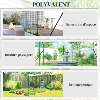 Outsunny Grillage Rouleau soudé - Maille 7,3L x 6,3l cm - Hauteur 2 m - Longueur 10 m - poteaux, Jambes de Force Inclus - Acier revêtement PVC Vert(m-7)