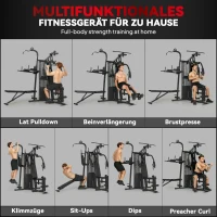 SPORTNOW Multifunktions-Trainingsstation, Heimfitness-Maschine für über 10 Übungen, Gewichte, anpassbare Fitnessbank, Schwarz(m-4)