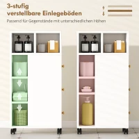 HOMCOM Badezimmerschrank Schmal, Badschrank mit 4 Rollen, 3 Schubladen, 5 offenen Fächern, 20x40x80cm, Weiß(m-5)