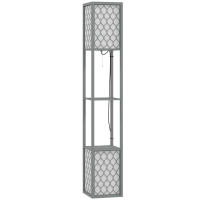 HOMCOM Floor Lamp with Shelves, Dual Light, Modern Tall Standing Lamps, with Pull Chain Switch (Bulb not Included), Light Grey