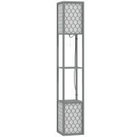 HOMCOM Floor Lamp with Shelves, Dual Light, Modern Tall Standing Lamps, with Pull Chain Switch (Bulb not Included), Light Grey(m-1)