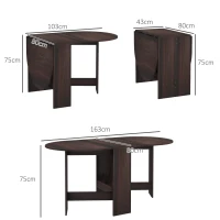 HOMCOM Folding Dining Table, Drop Leaf Table for Small Spaces, Oval Tabletop for Dining Room, Chocolate Wood Effect(m-3)