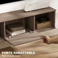 HOMCOM Meuble TV suspendu, Armoire murale avec 2 compartiments ouverts et porte rabattable, 120 x 30 x 29,5 cm, marron(m-5)