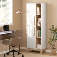 HOMCOM 176 cm großes Bücherregal, 4 offene Regale, 2 Schränke, freistehender Bücherschrank, MDF, Weiß(m-2)