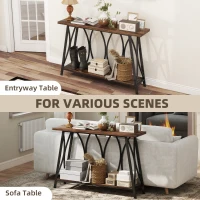 HOMCOM Narrow Console Table, Industrial 2-Tier Sofa Table with Metal Frame for Entryway, Living Room, 120x30x80cm, Rustic Brown(m-7)